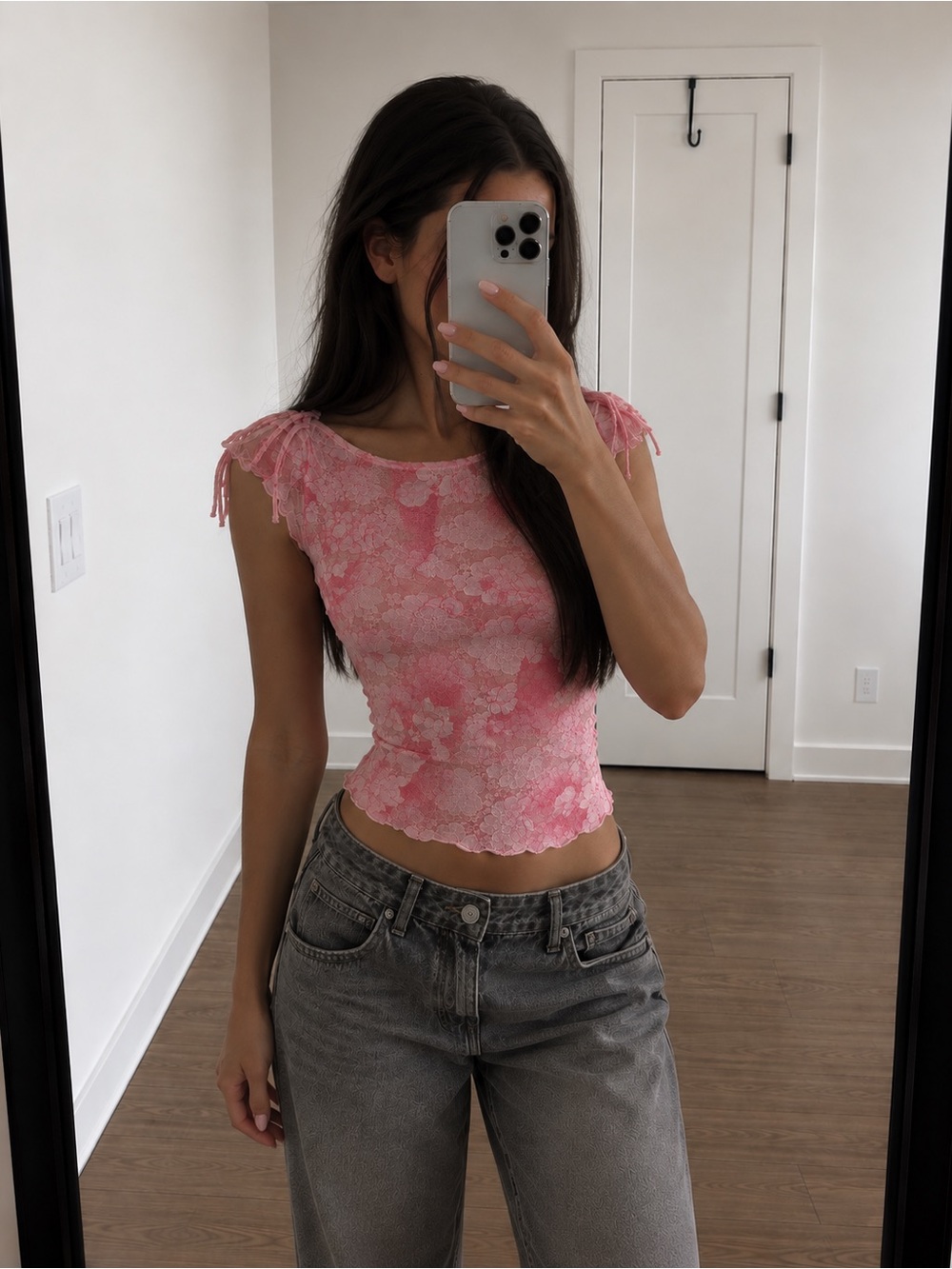 FINESSE Madelyn Pink Floral Lace Top